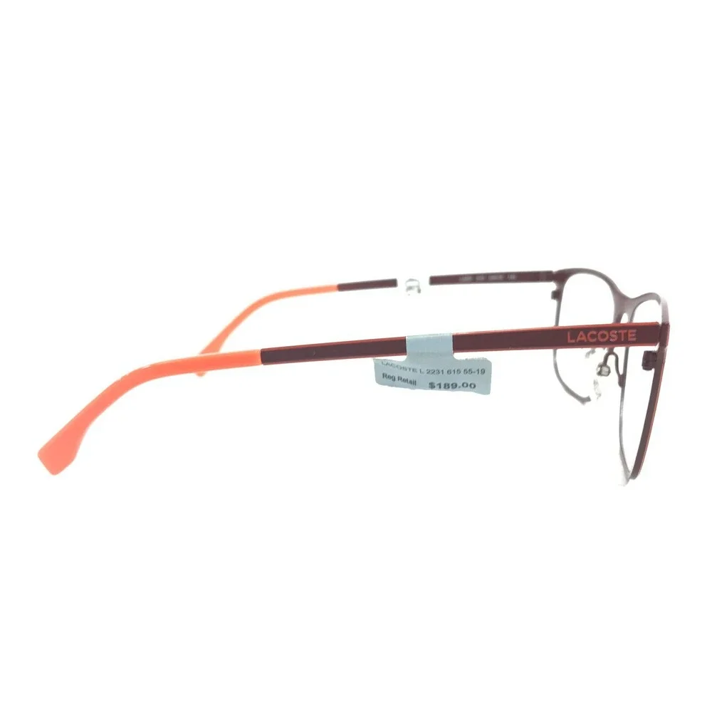 Lacoste Eyeglasses Frames L2231 615 Red Square Horn Thin Wire Rim 55-19-145